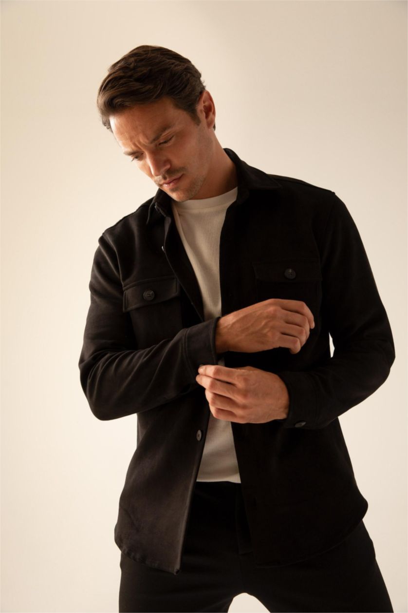 HOMME Noir Veste chemise en daim coupe classique