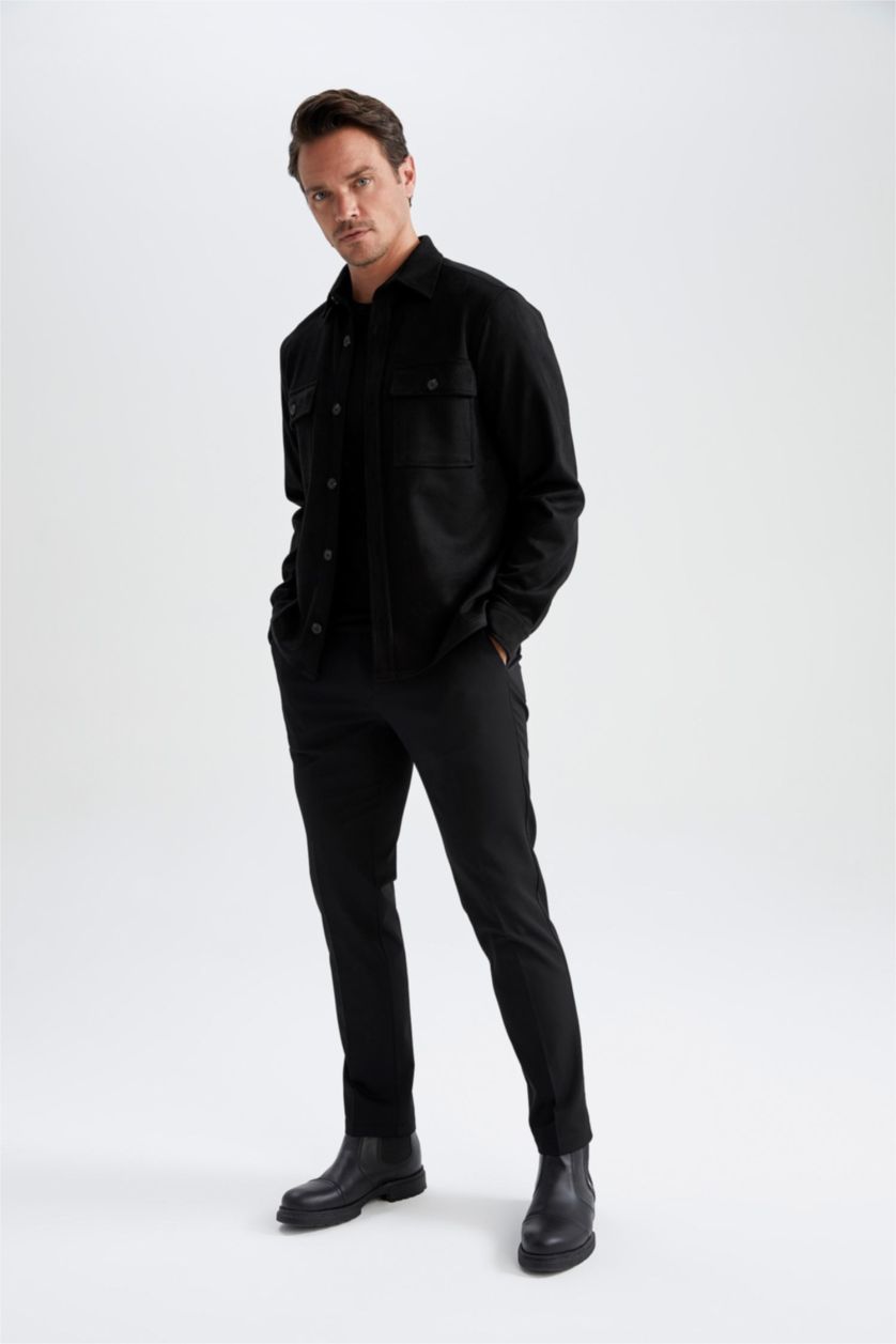 HOMME Noir Veste chemise en daim coupe classique