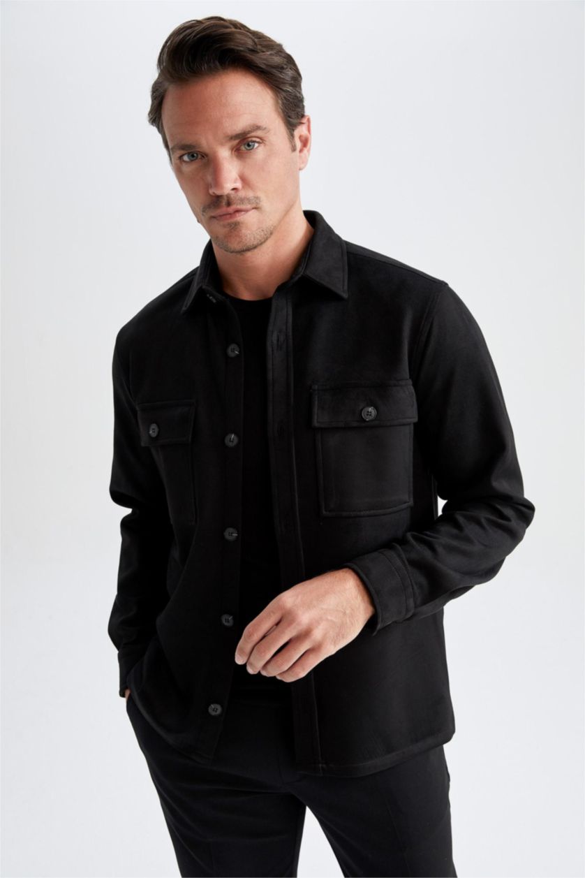 HOMME Noir Veste chemise en daim coupe classique