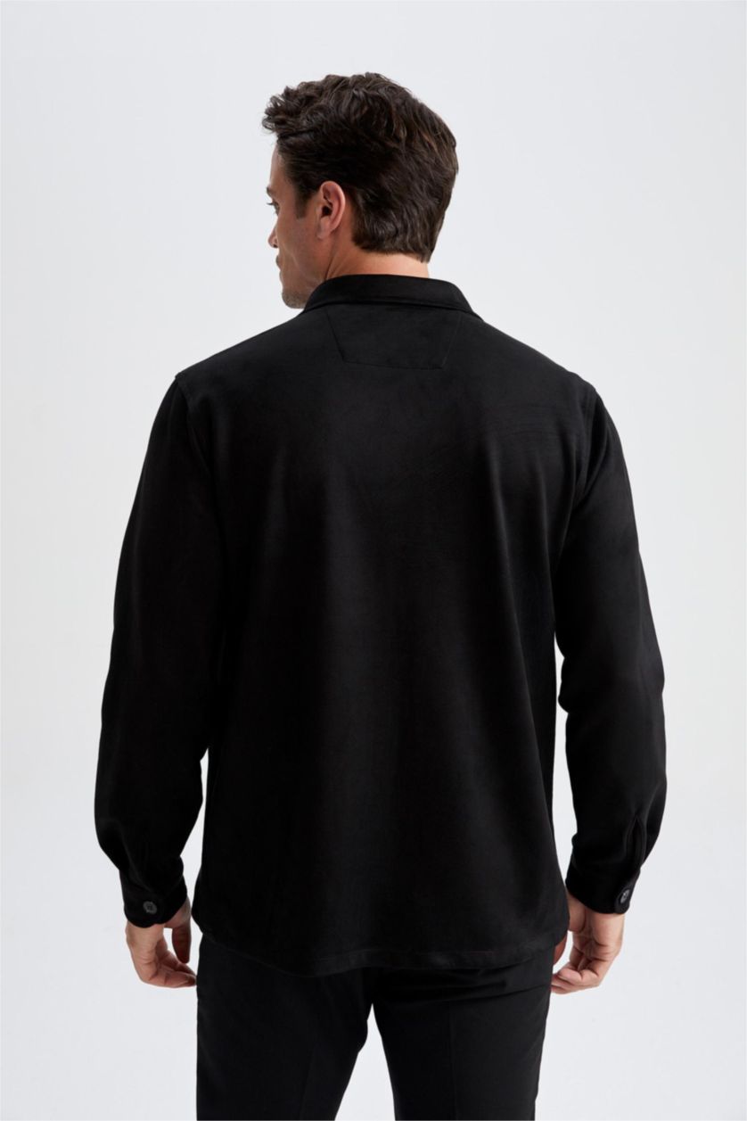 HOMME Noir Veste chemise en daim coupe classique