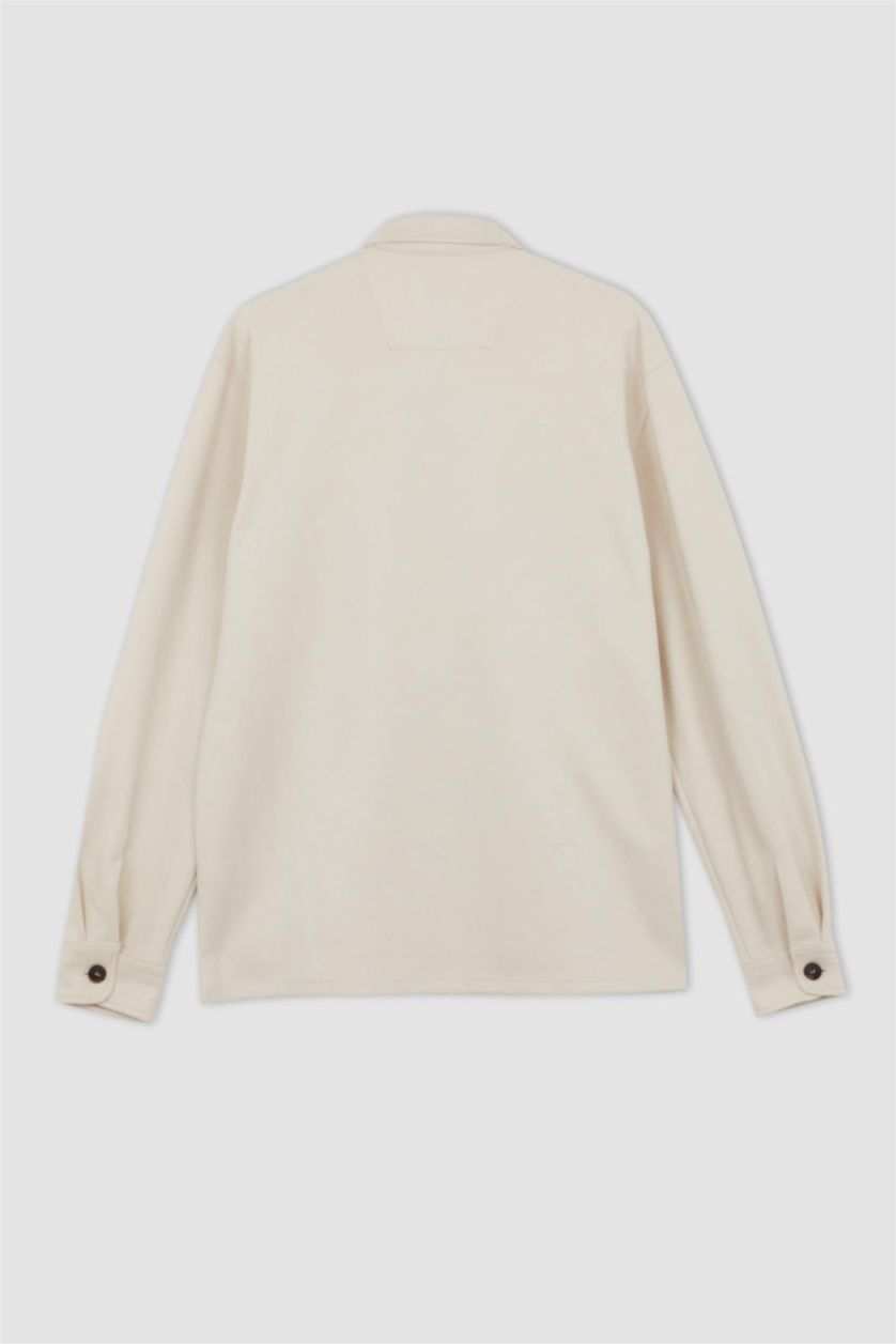 HOMME Beige Chemise Jaquette Coupe Régulière Col Polo Poche Double Rabat