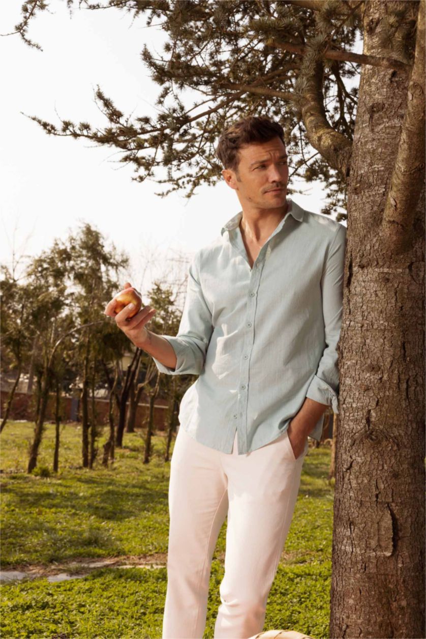 HOMME Bleu Chemise à manches longues classique coupe moderne