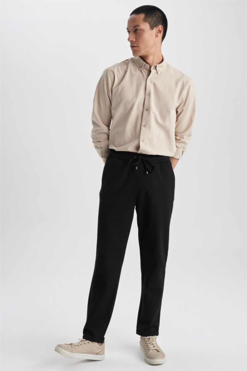 رجال اللون الحجري قميص مودرن فيت كلاسيك كم طويل