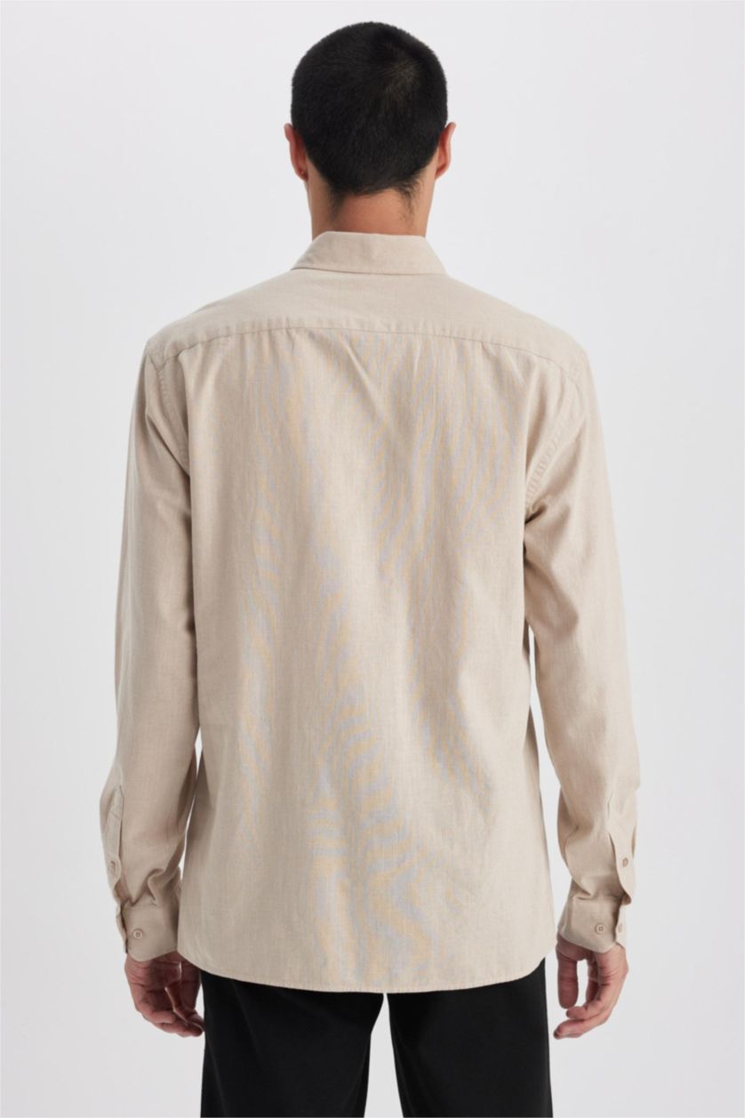 رجال اللون الحجري قميص مودرن فيت كلاسيك كم طويل