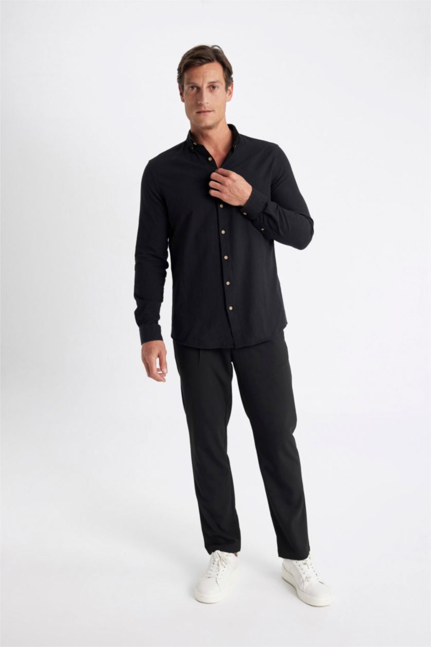 HOMME Noir Chemise 100% coton aspect lin Coupe modern fit