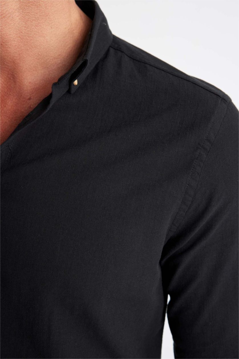 HOMME Noir Chemise 100% coton aspect lin Coupe modern fit