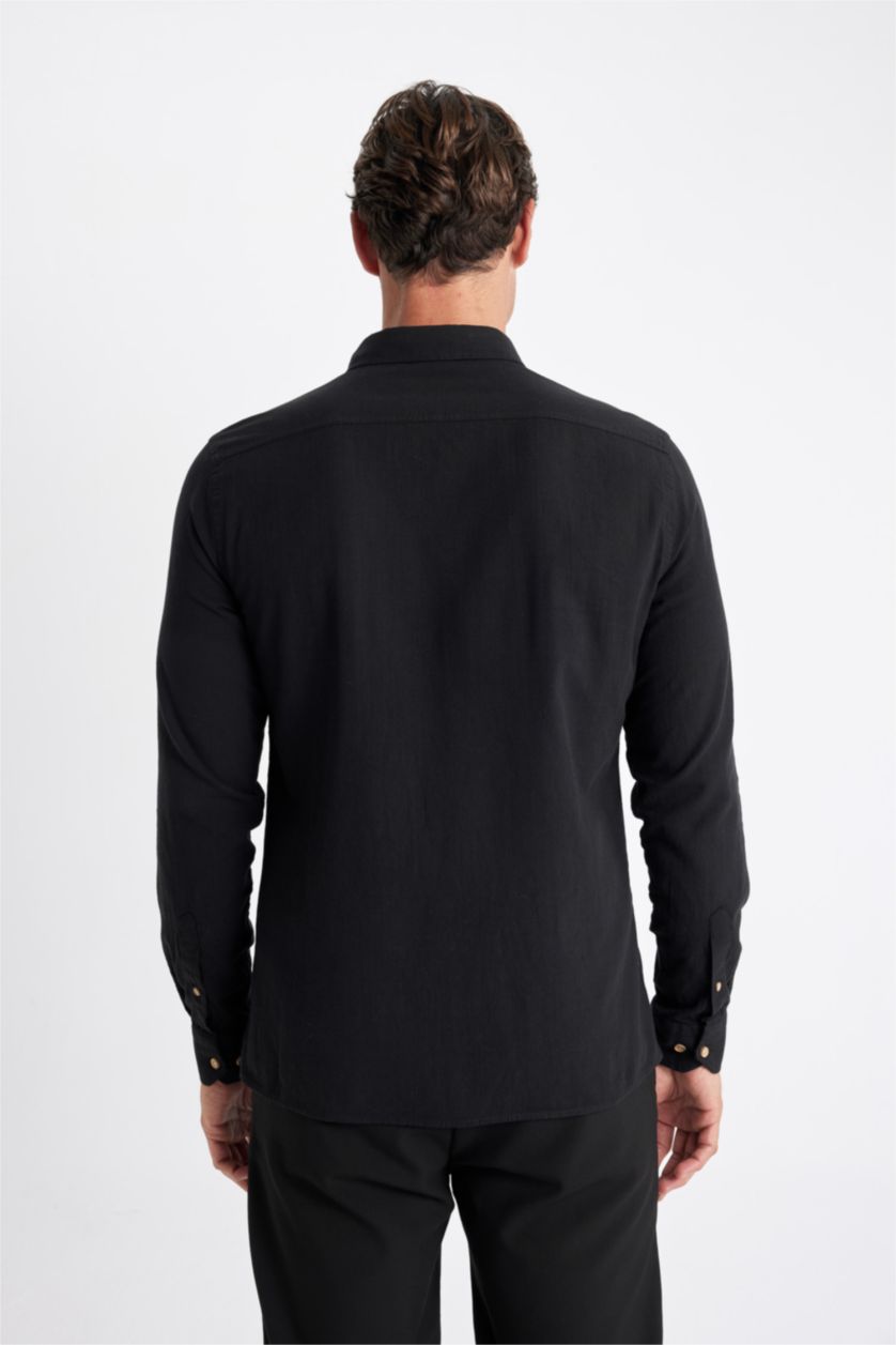 HOMME Noir Chemise 100% coton aspect lin Coupe modern fit