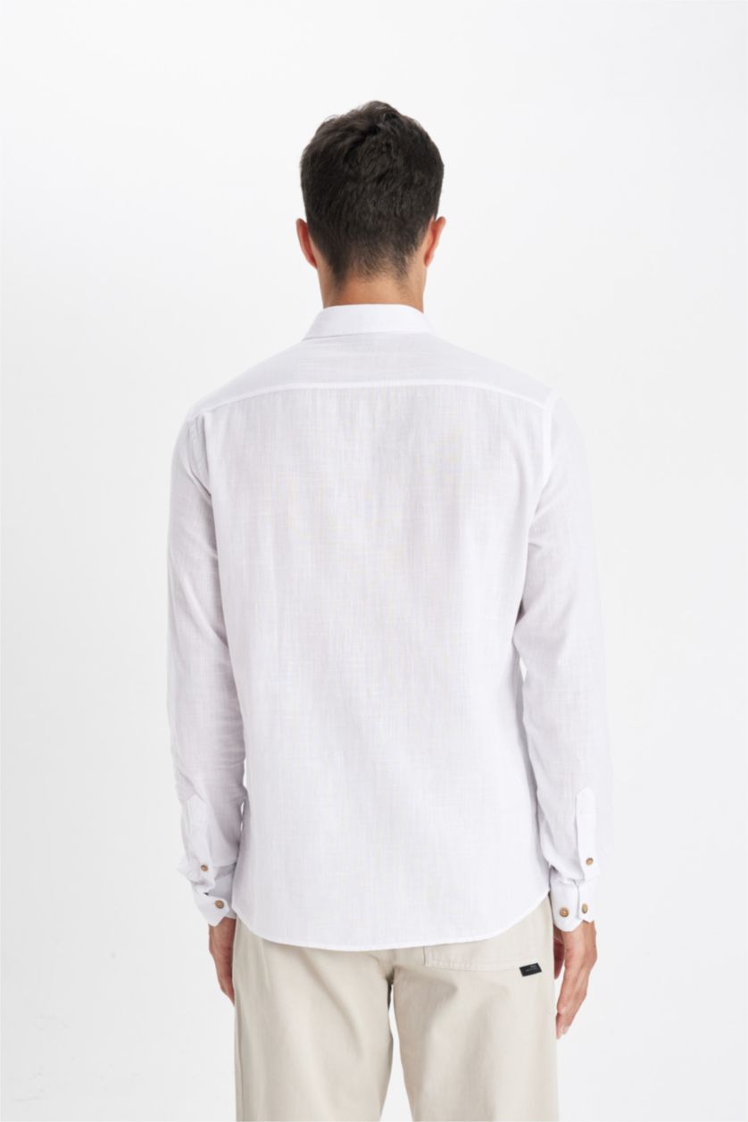 MAN White Modern Fit Polo Collar Long Sleeve Shirt