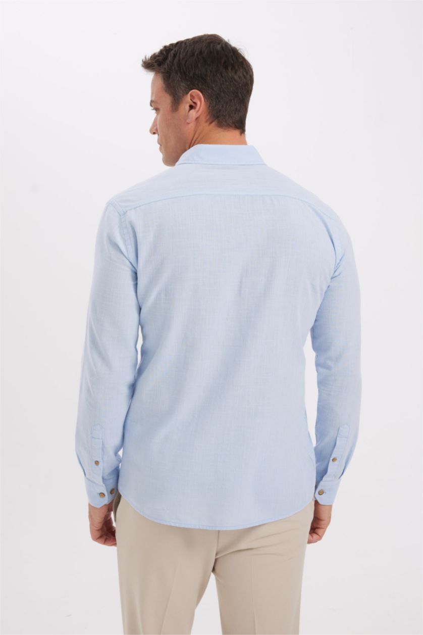 HOMME BLEU Clair Chemise en coton aspect lin Coupe modern fit
