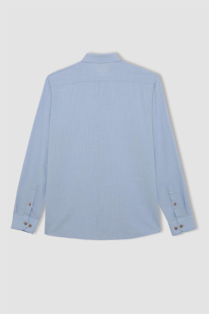 HOMME BLEU Clair Chemise en coton aspect lin Coupe modern fit