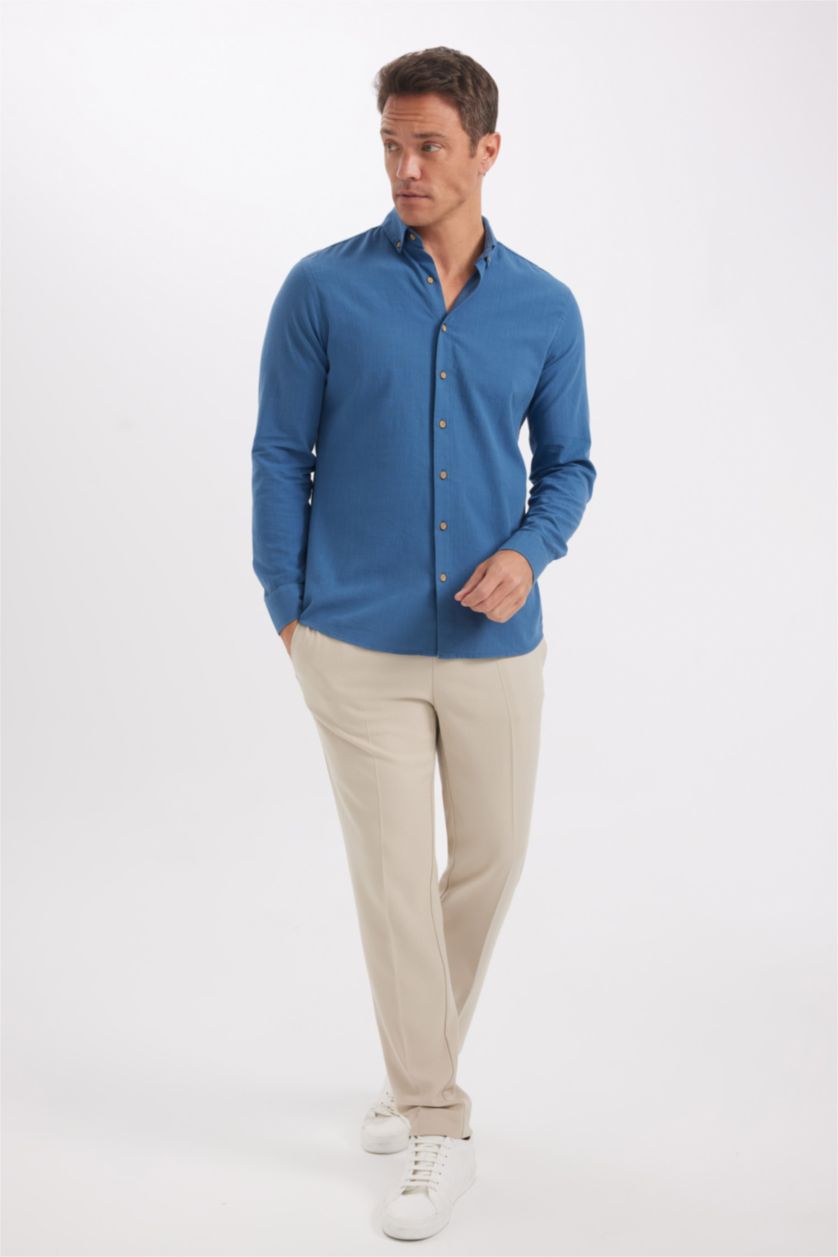 HOMME Indigo Chemise 100% coton aspect lin Coupe modern fit