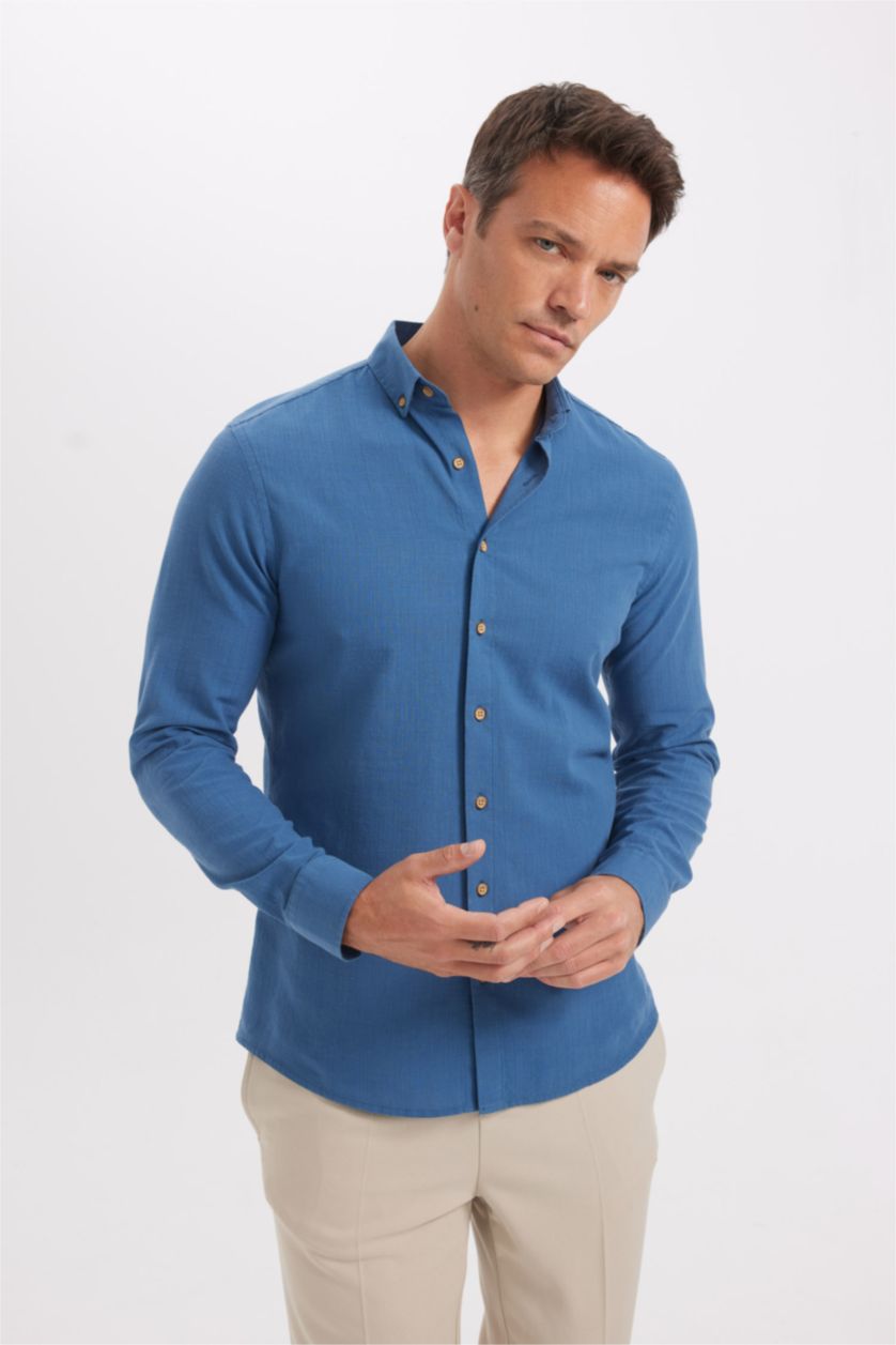 HOMME Indigo Chemise 100% coton aspect lin Coupe modern fit