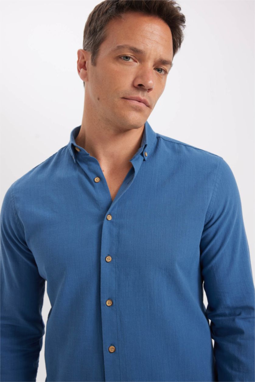 HOMME Indigo Chemise 100% coton aspect lin Coupe modern fit