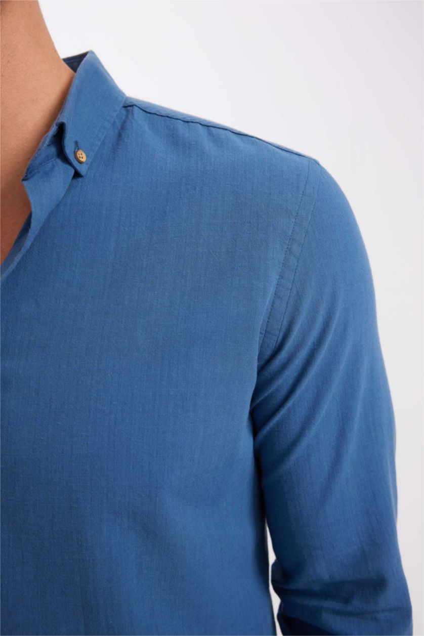 HOMME Indigo Chemise 100% coton aspect lin Coupe modern fit