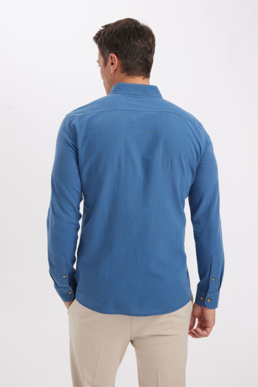 HOMME Indigo Chemise 100% coton aspect lin Coupe modern fit