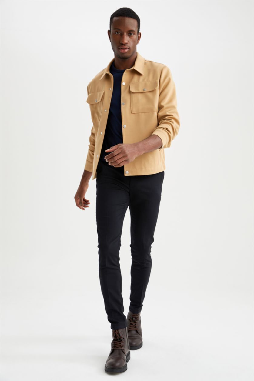 HOMME Gris Clair Pantalon chino en tissu coupe ajustée