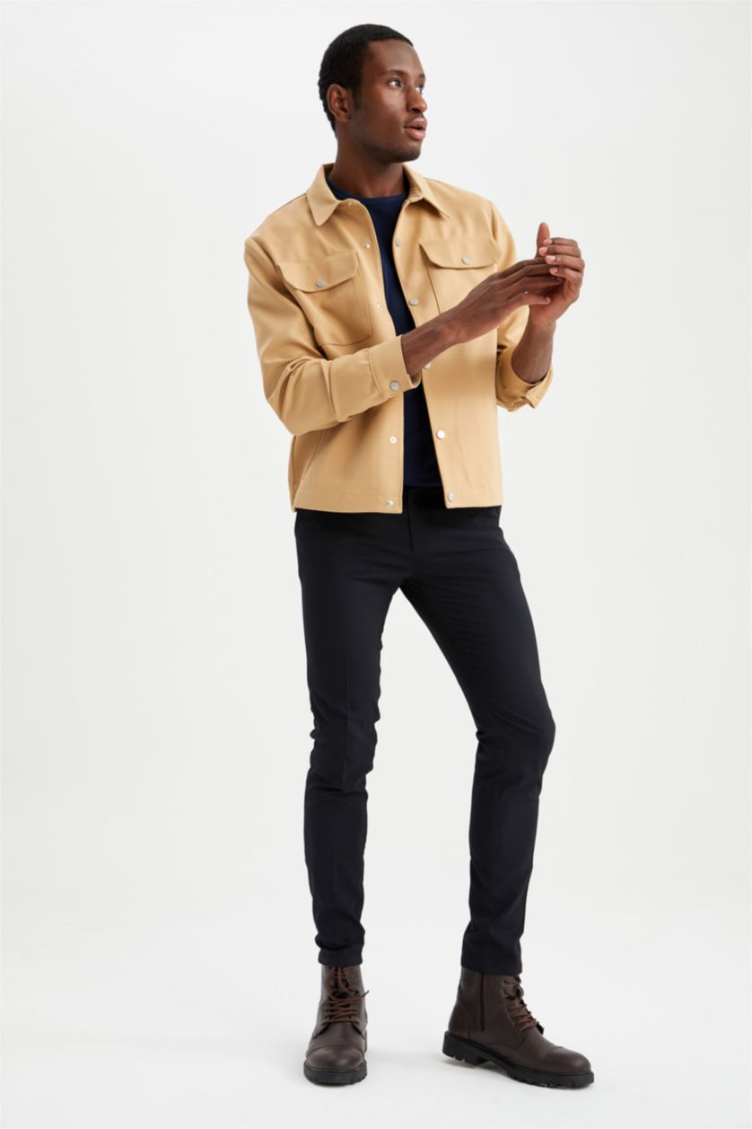 HOMME Gris Clair Pantalon chino en tissu coupe ajustée