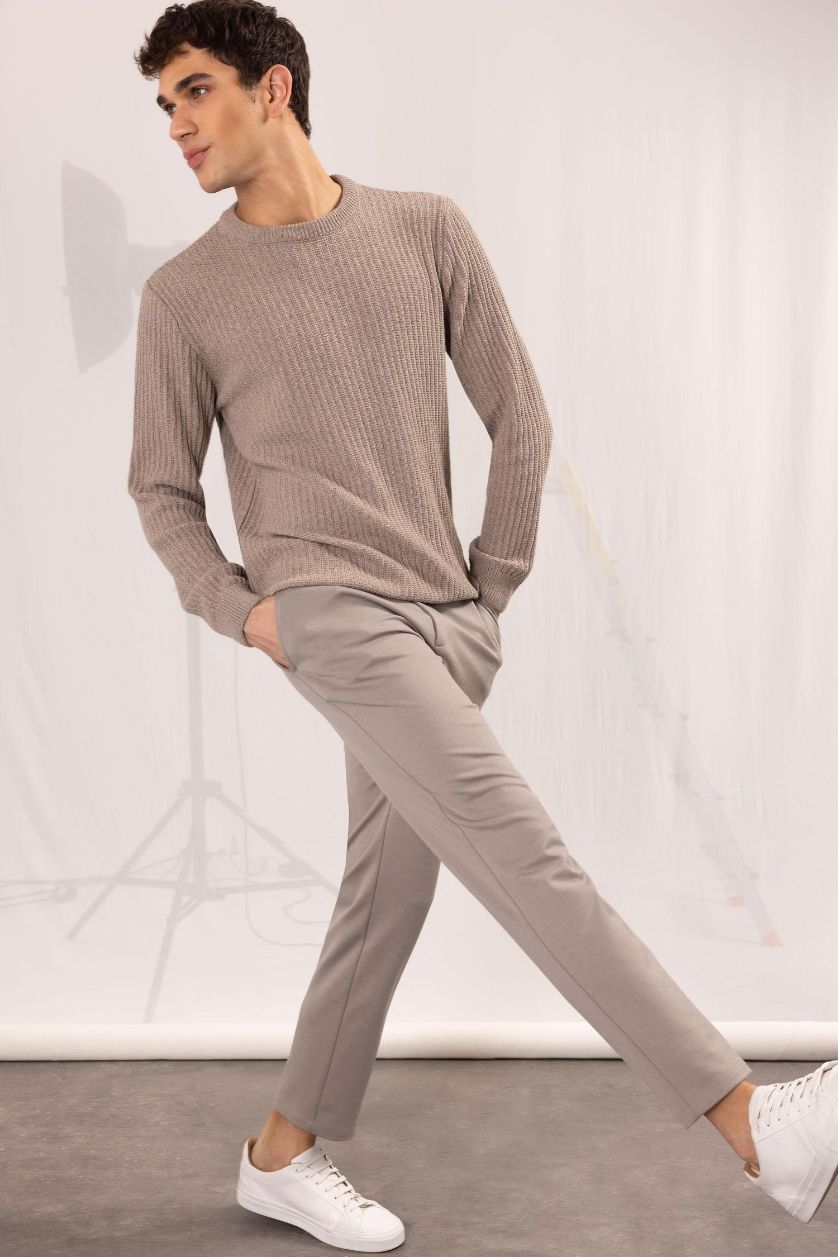 Erkek Bej Jogger Düz Paça Her Yöne Esneyen Kumaş Pantolon