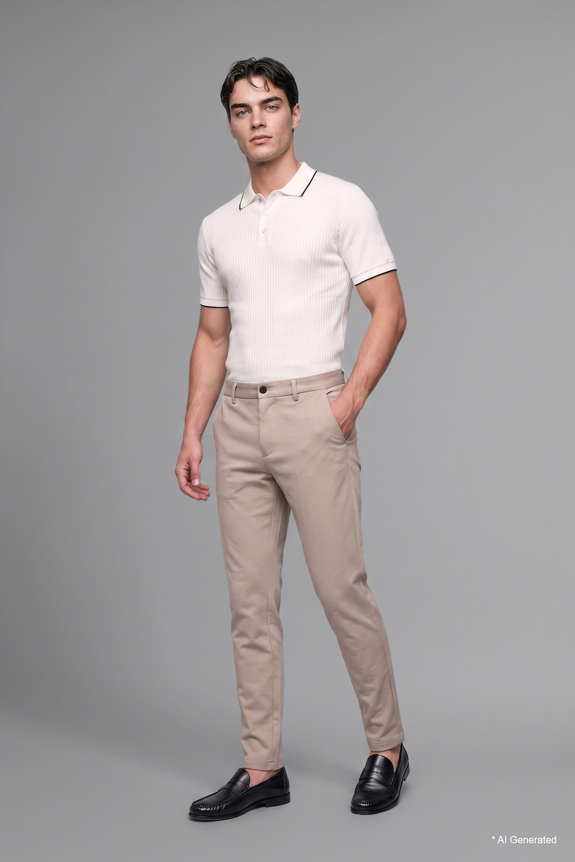 Erkek Bej Esnek Kumaş Jogger Düz Paça Pantolon
