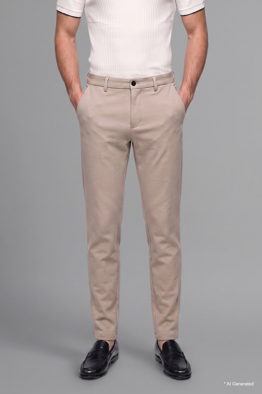 Erkek Bej Esnek Kumaş Jogger Düz Paça Pantolon