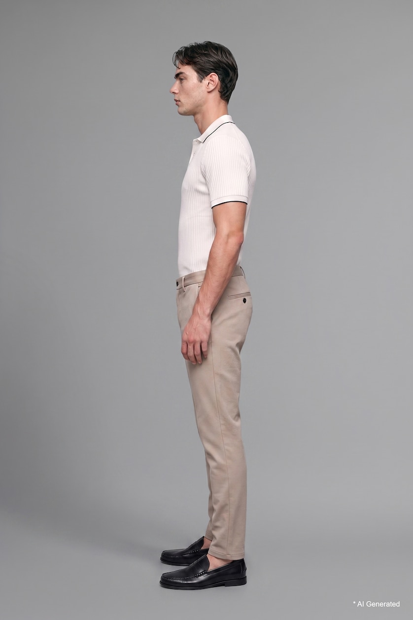 Erkek Bej Esnek Kumaş Jogger Düz Paça Pantolon