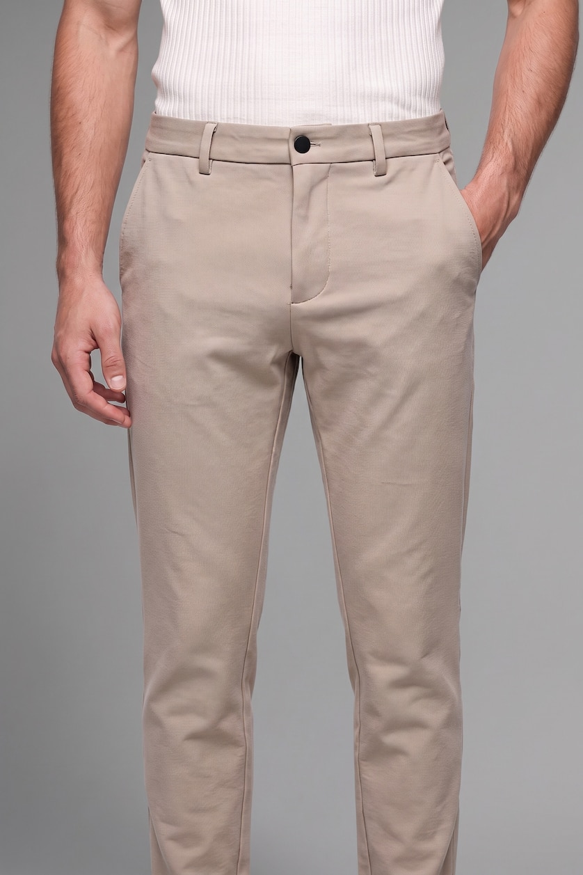 Erkek Bej Esnek Kumaş Jogger Düz Paça Pantolon