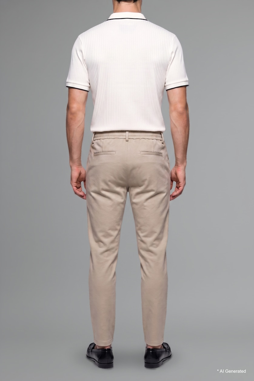 Erkek Bej Esnek Kumaş Jogger Düz Paça Pantolon