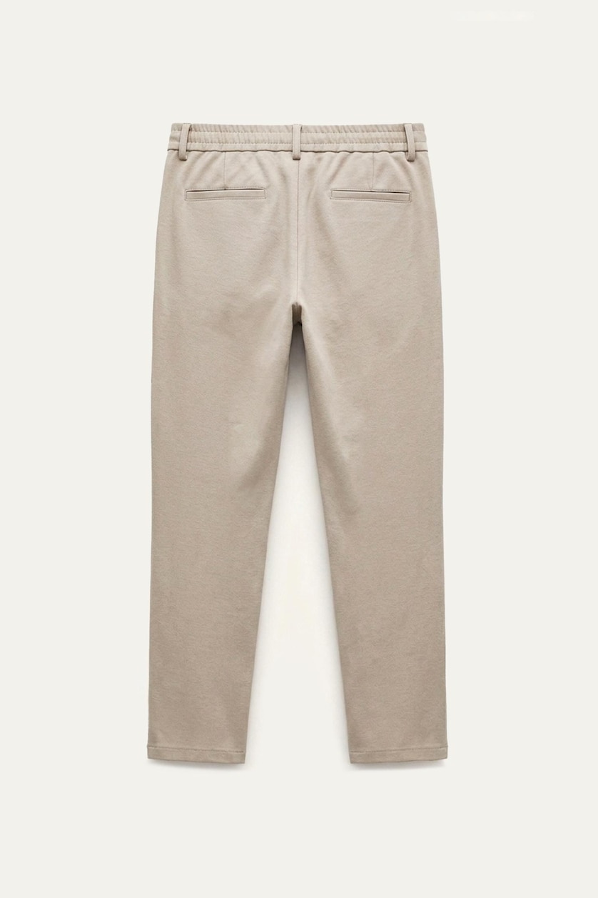 Erkek Bej Esnek Kumaş Jogger Düz Paça Pantolon