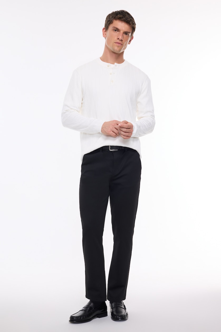 MESHKUJ Black Tailored Fit Regular Hem Trousers
