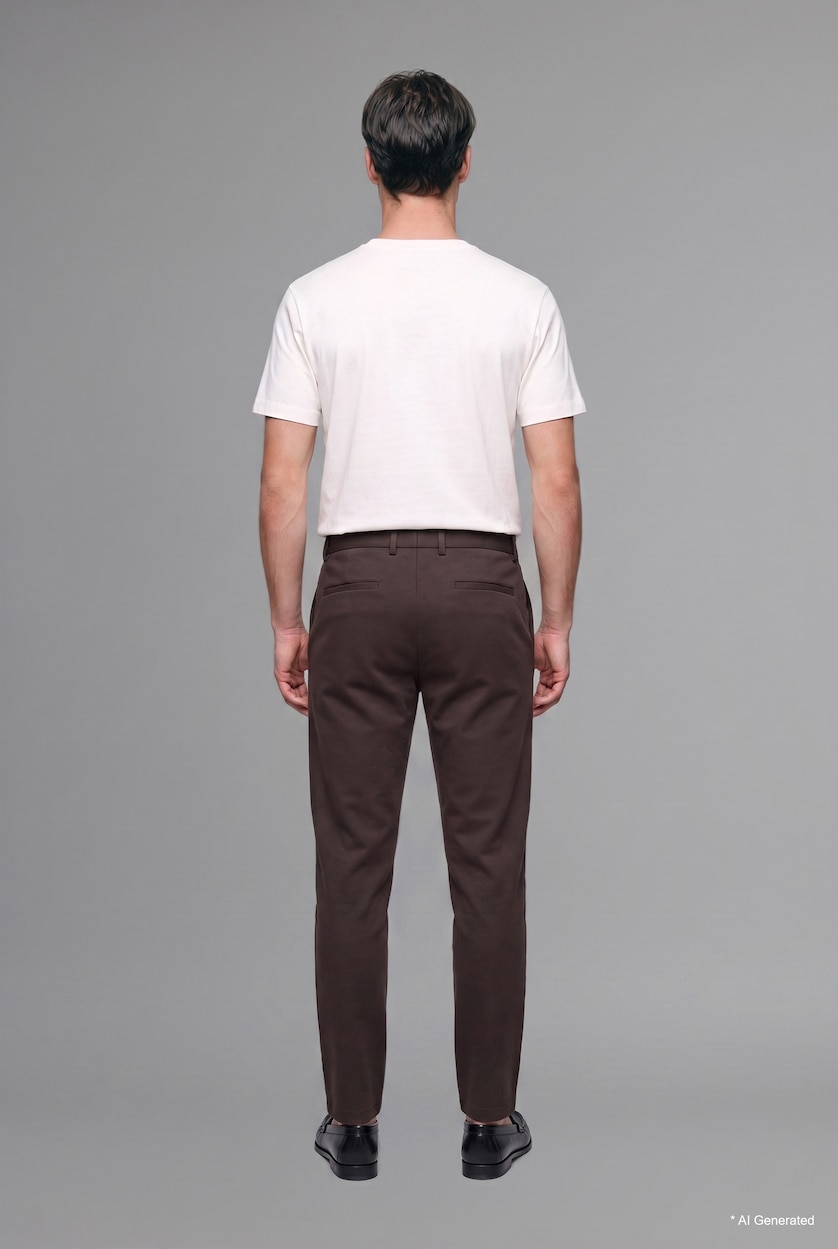 Men Dark Brown Elastic Waist Straight Leg Stretch Jogger Pants