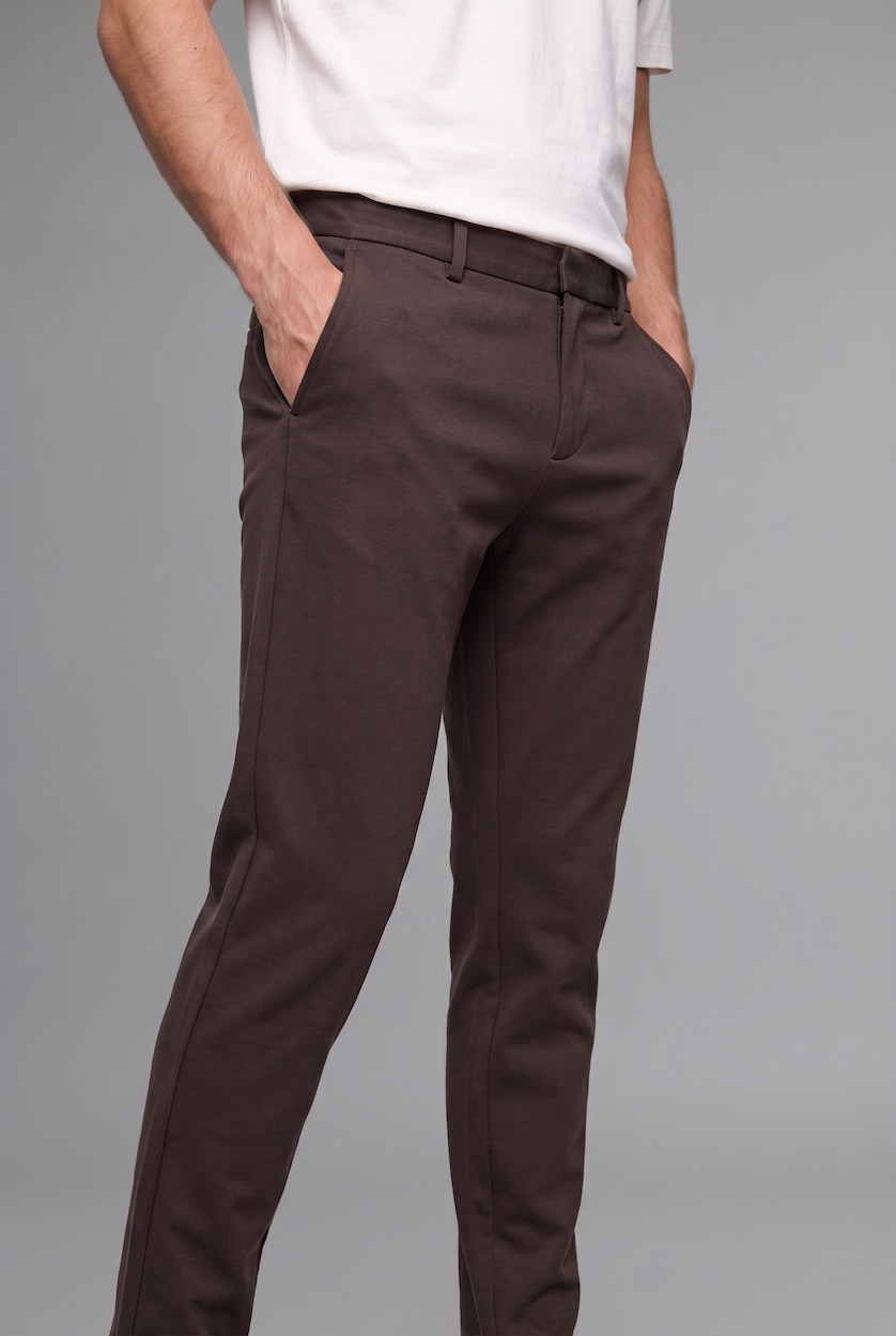 Erkek Koyu Kahve Esnek Kumaş Jogger Düz Paça Pantolon