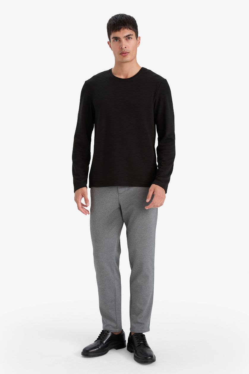 Man Anthracite Melange Tailored Fit Straight Leg Trousers