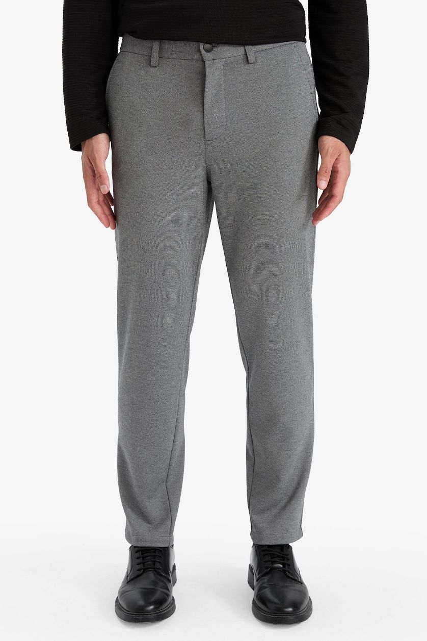 Man Anthracite Melange Tailored Fit Straight Leg Trousers