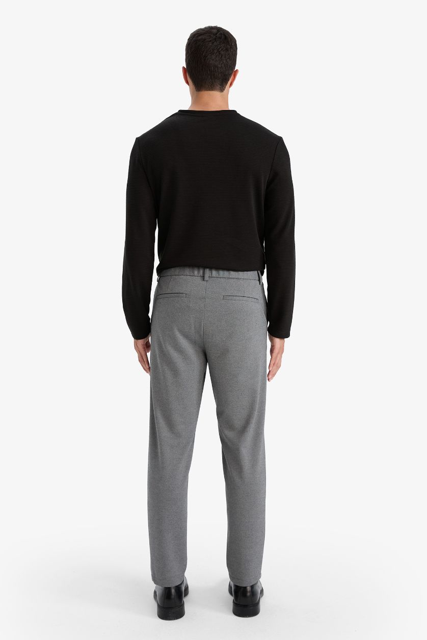 Man Anthracite Melange Tailored Fit Straight Leg Trousers