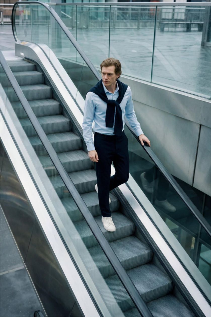 Man NAVY Tailored Fit Straight Leg Trousers