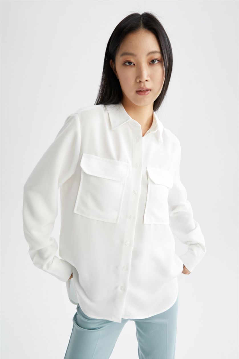 WOMAN White Oversized Long Sleeve Viscose Shirt