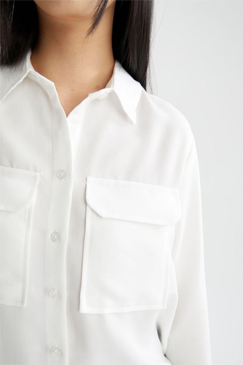 WOMAN White Oversized Long Sleeve Viscose Shirt