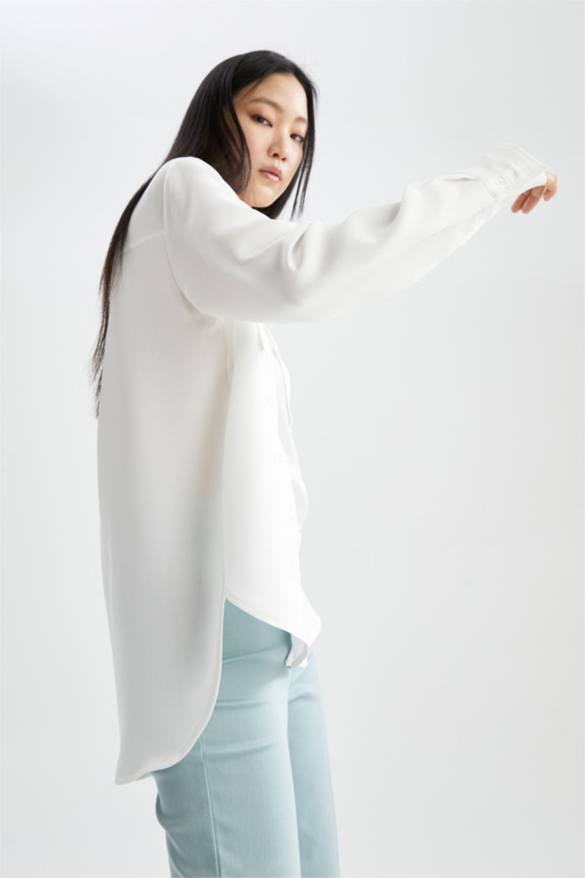 WOMAN White Oversized Long Sleeve Viscose Shirt