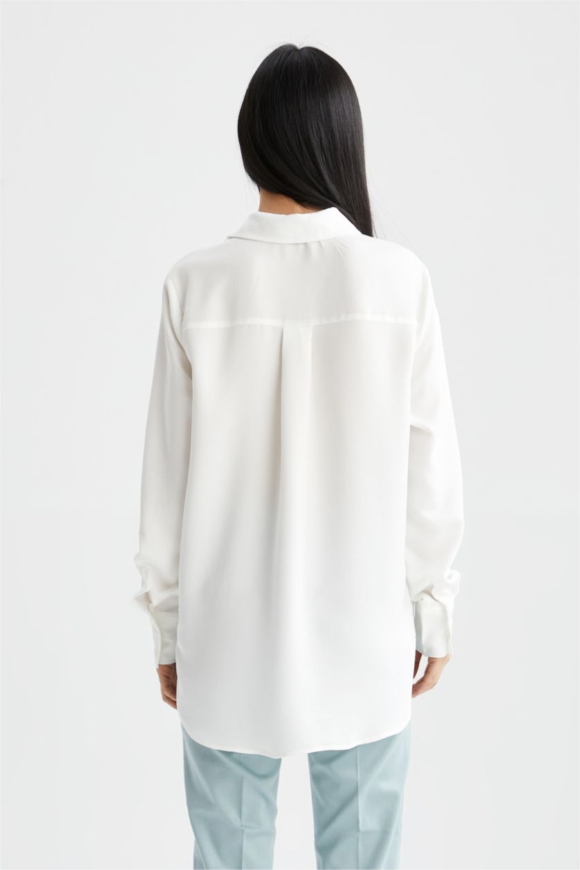 WOMAN White Oversized Long Sleeve Viscose Shirt