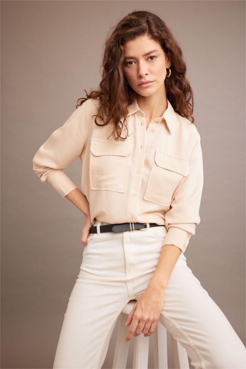 Woman Beige Regular Fit Long Sleeve Shirt