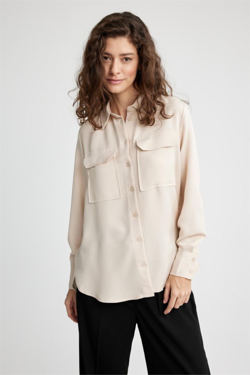Woman Beige Regular Fit Long Sleeve Shirt