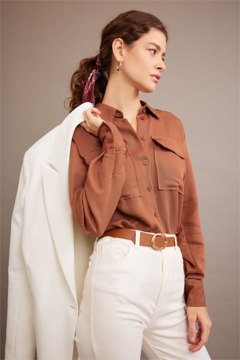 FEMME Marron Regular Fit Long Sleeve Shirt