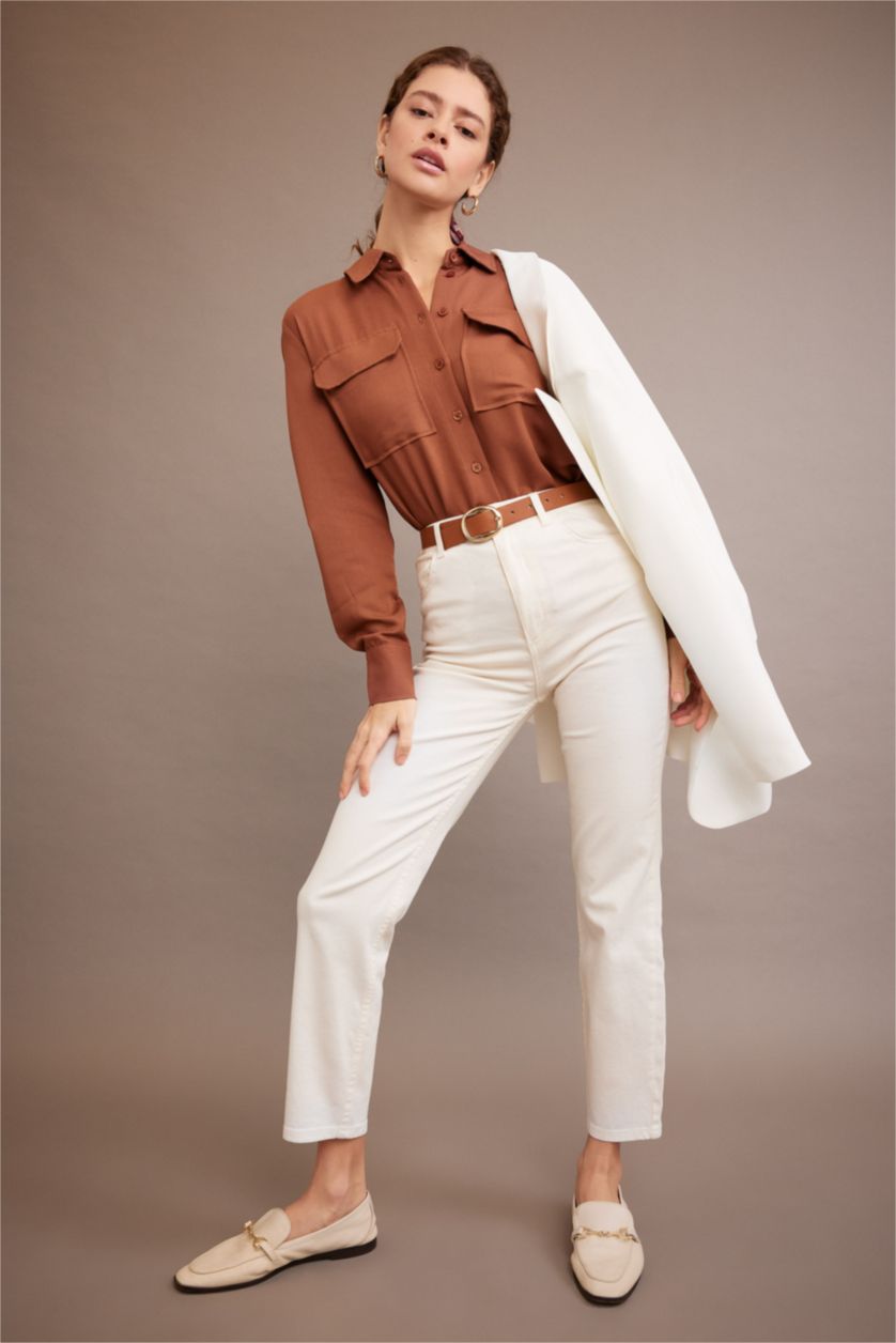FEMME Marron Regular Fit Long Sleeve Shirt