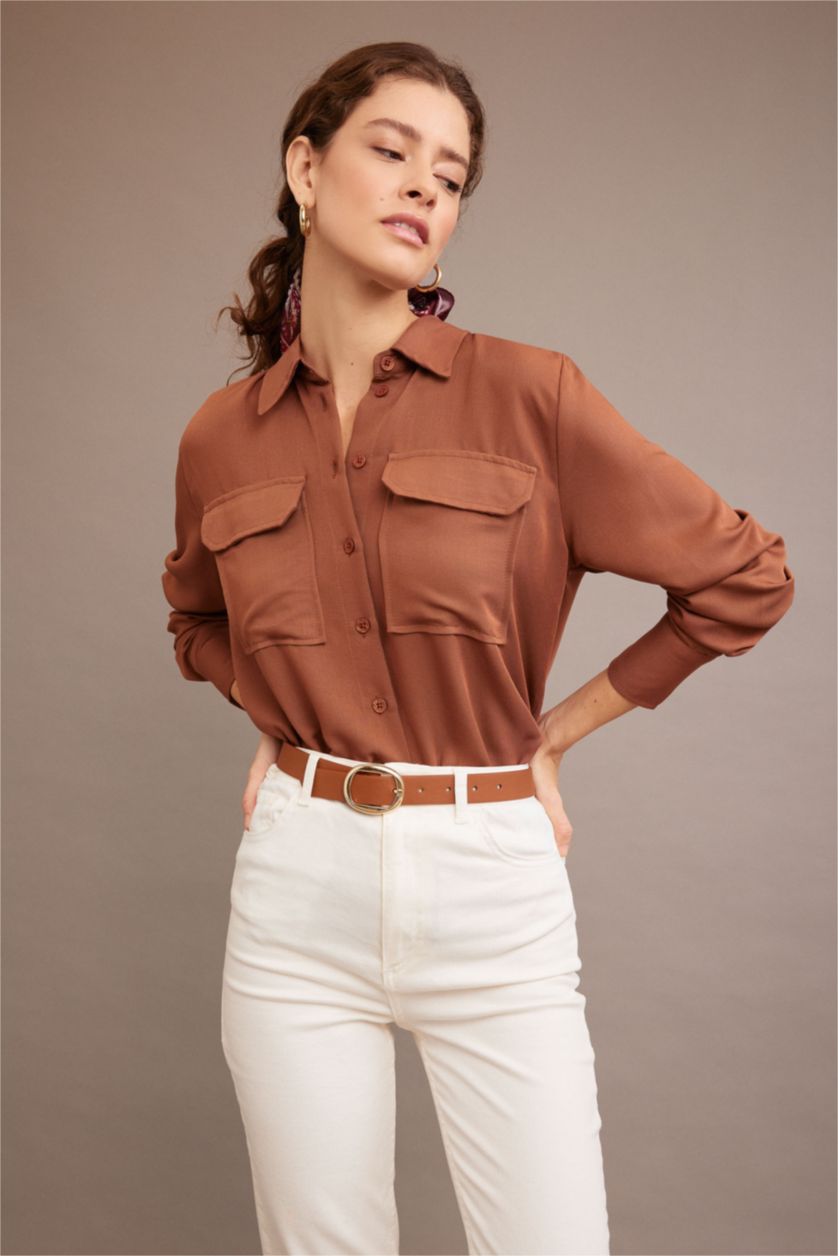 FEMME Marron Regular Fit Long Sleeve Shirt