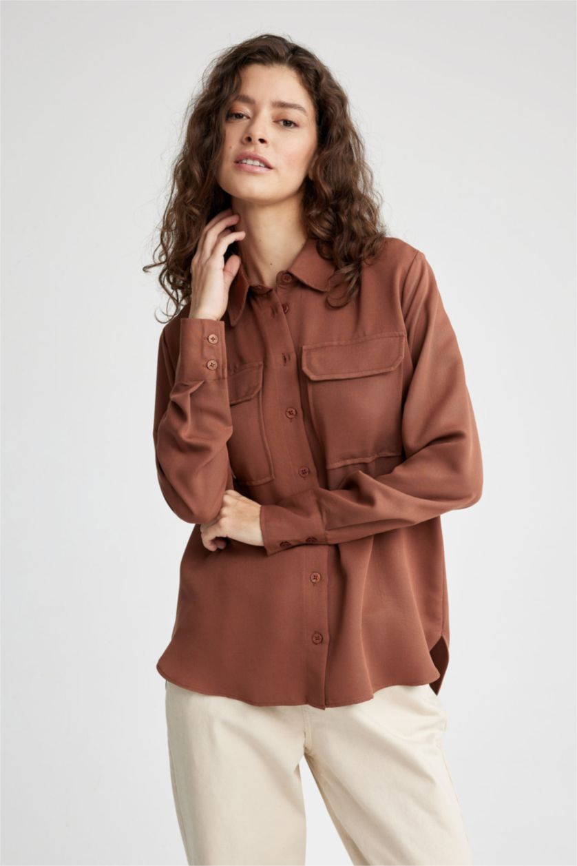 FEMME Marron Regular Fit Long Sleeve Shirt