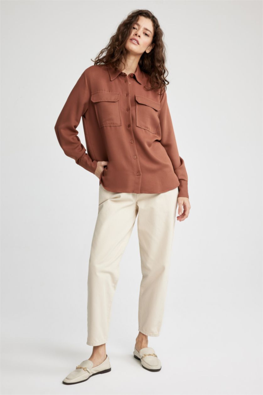 FEMME Marron Regular Fit Long Sleeve Shirt