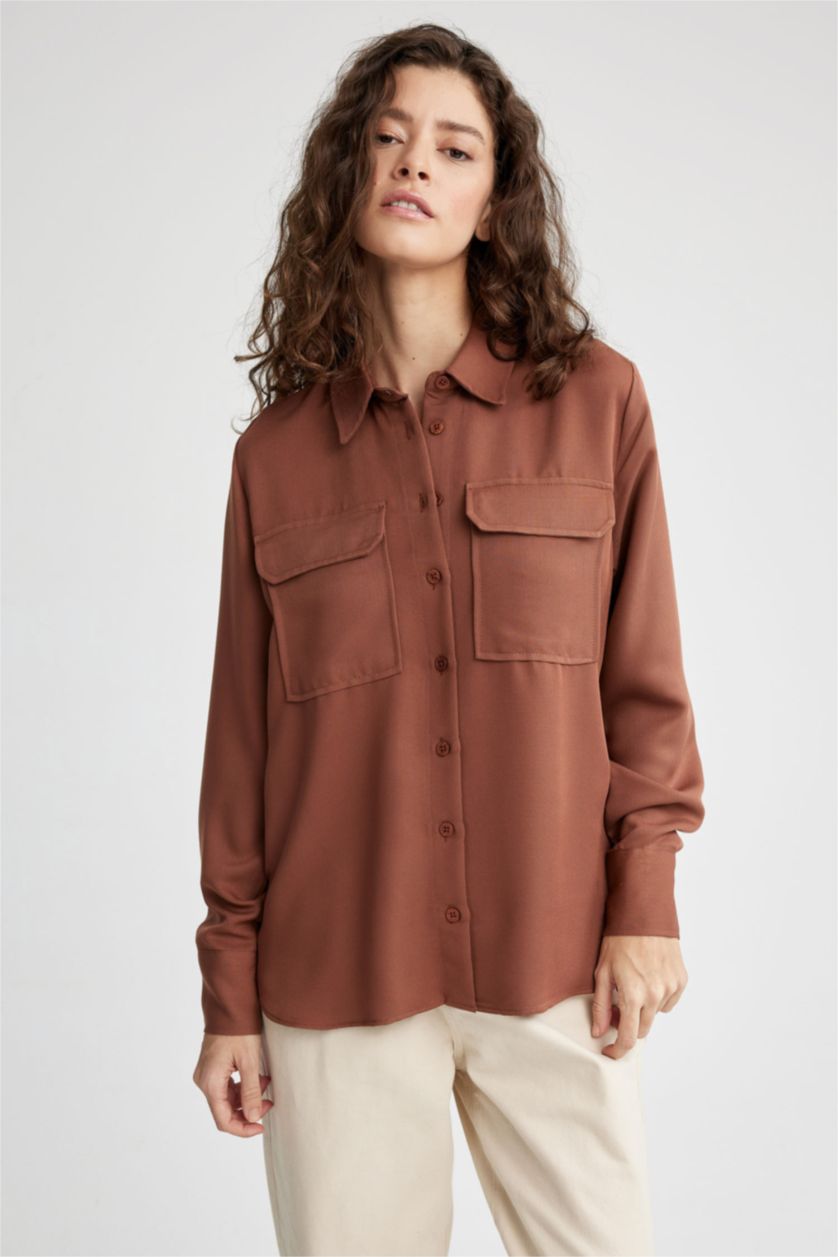 FEMME Marron Regular Fit Long Sleeve Shirt