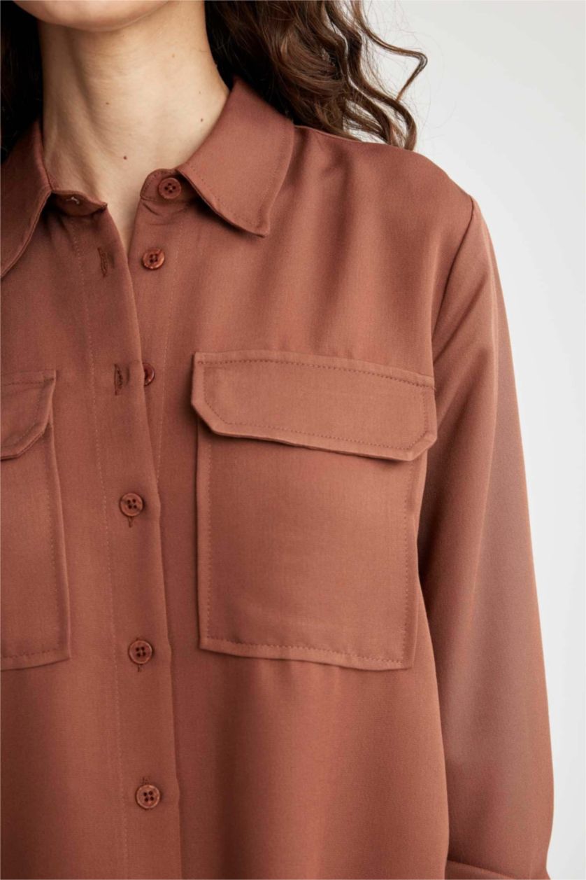 FEMME Marron Regular Fit Long Sleeve Shirt