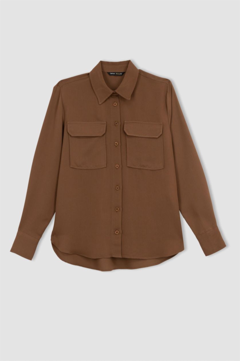 FEMME Marron Regular Fit Long Sleeve Shirt