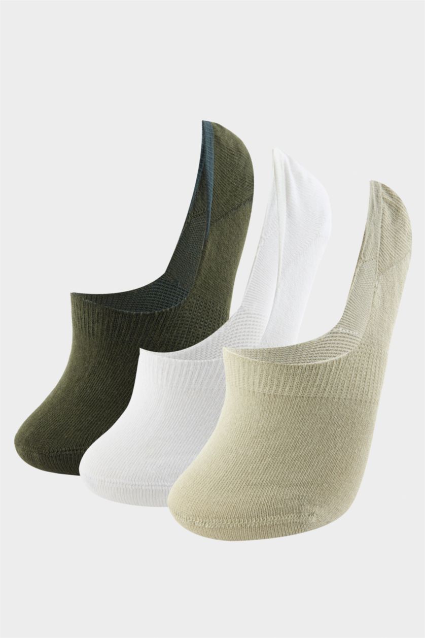 Kadın Yeşil Kadın Basıc Düz Görünmez 3'lü Pamuklu Babet Çorap